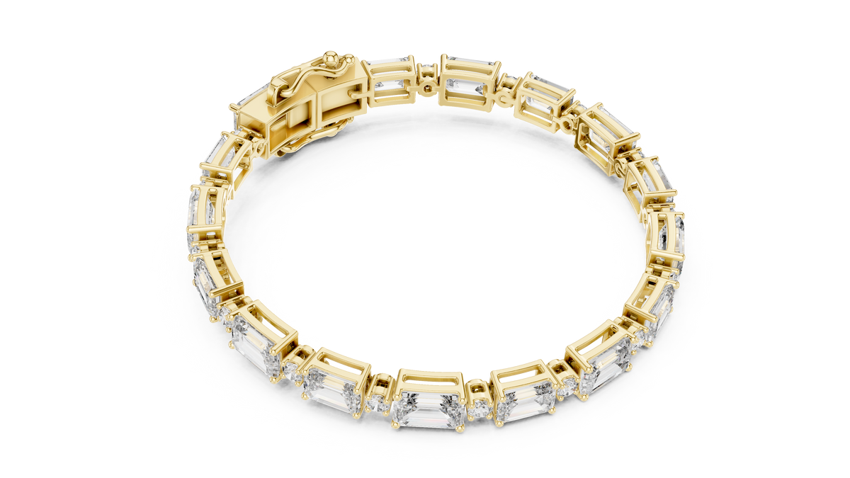 Emerald Cut Station Moissanite Link Bracelet in yellow 925 sterling silver, view 3