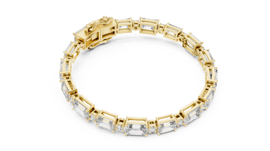 Emerald Cut Station Moissanite Link Bracelet in yellow 925 sterling silver, view 3