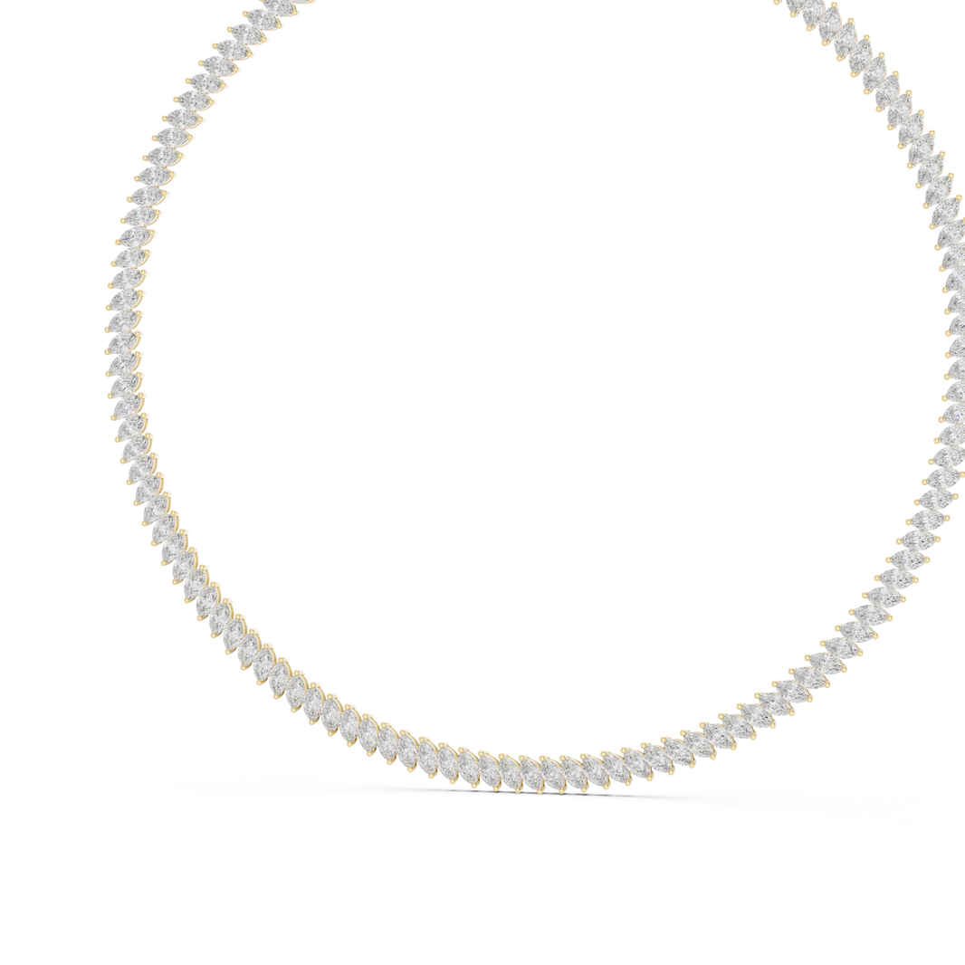 Marquise Tennis Necklace in yellow 925 sterling silver, view 2