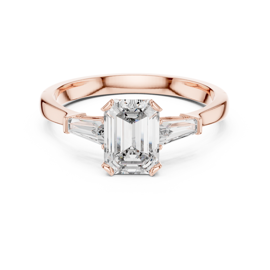 Emerald Cut Moissanite Ring with Tapered Baguette Sides in rose 925 sterling silver, view 4