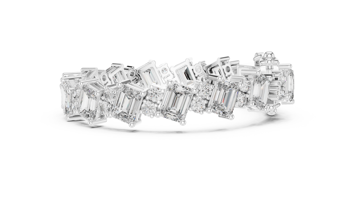 Emerald Cut Moissanite Statement Link Bracelet in white 925 sterling silver, view 4