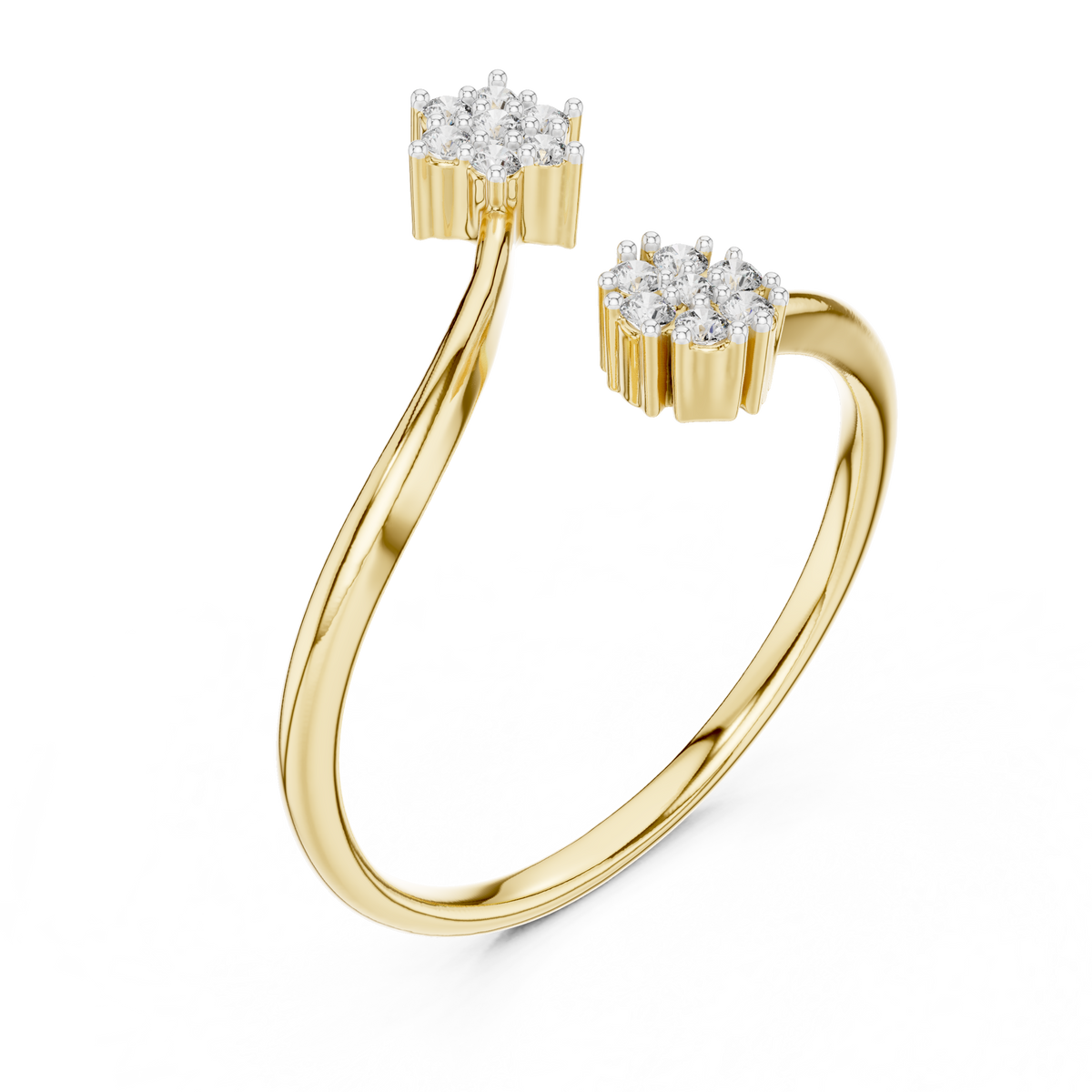 Toi et Moi Cluster Moissanite Open Ring in yellow 925 sterling silver, view 2