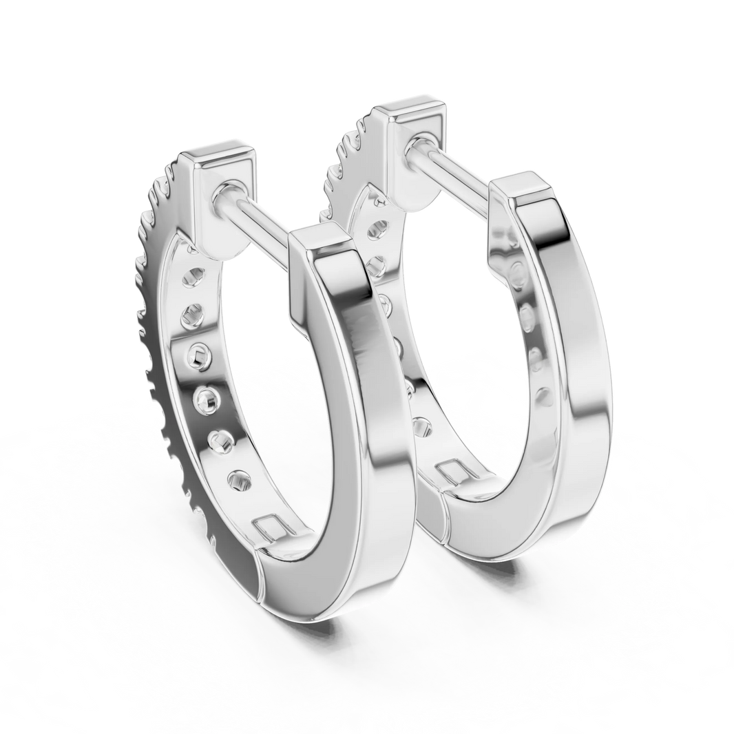 Moissanite pave huggie hoop earrings in white 925 sterling silver, view 3