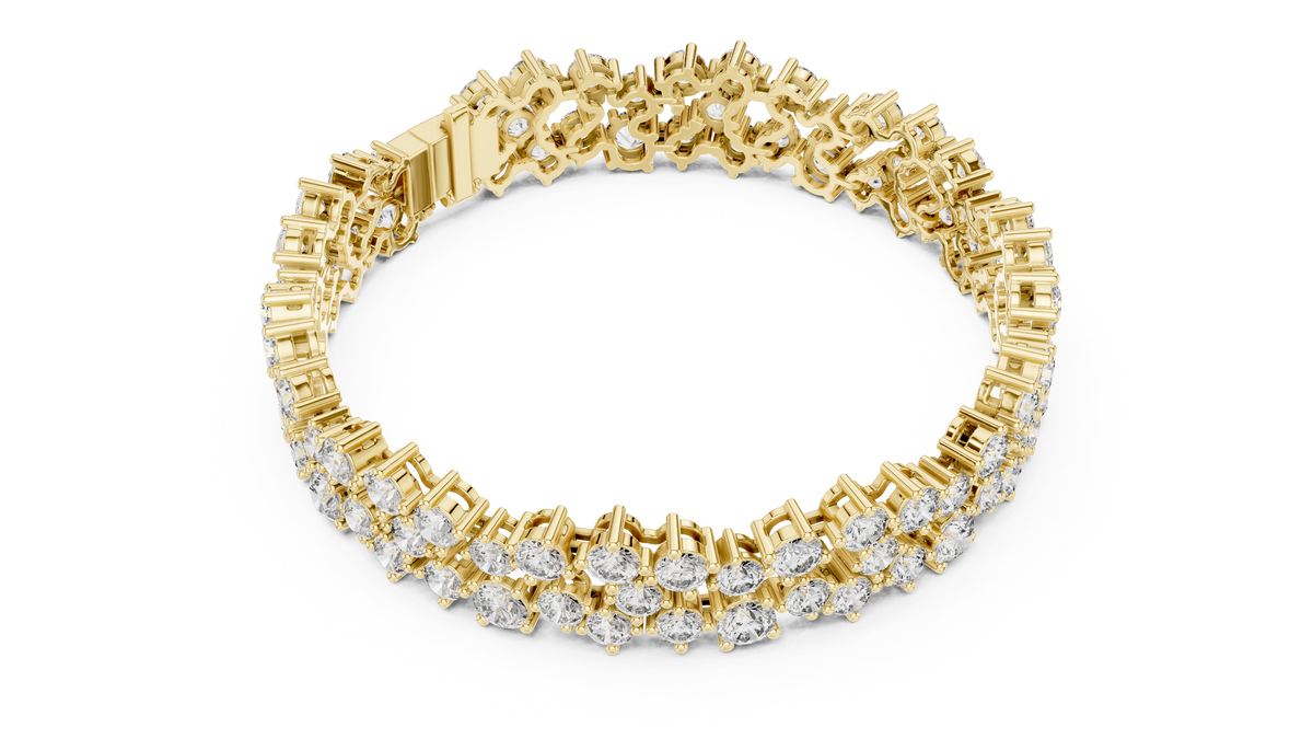 Double Row Round Moissanite Cluster Bracelet in yellow 925 sterling silver, view 3