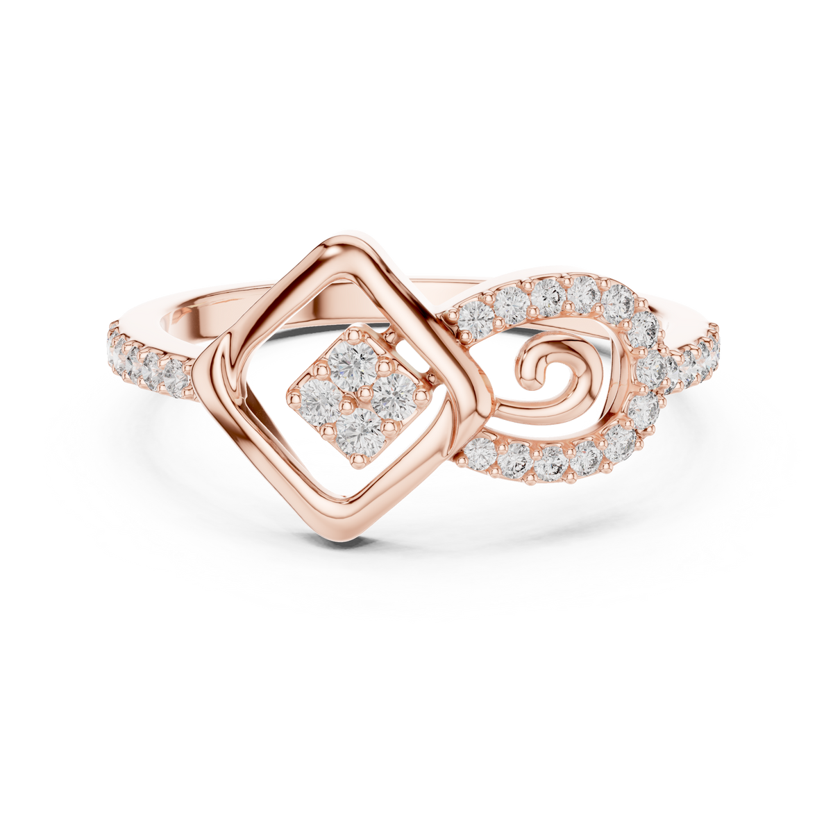 Open Square Cluster and Swirl Moissanite Ring in rose 925 sterling silver, view 4