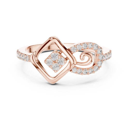 Open Square Cluster and Swirl Moissanite Ring in rose 925 sterling silver, view 4