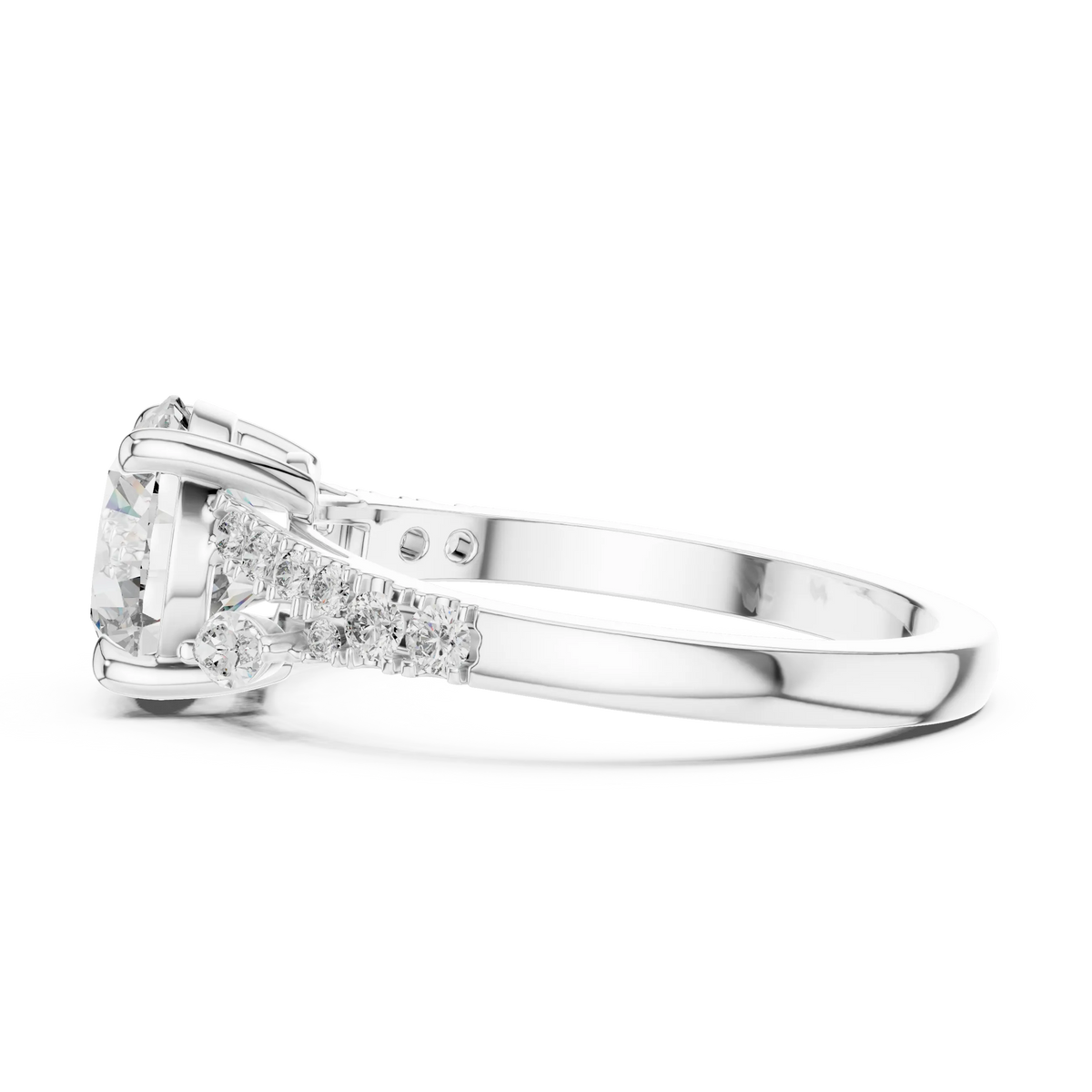 Round Moissanite Engagement Ring with Marquise Accents in white 925 sterling silver, view 3