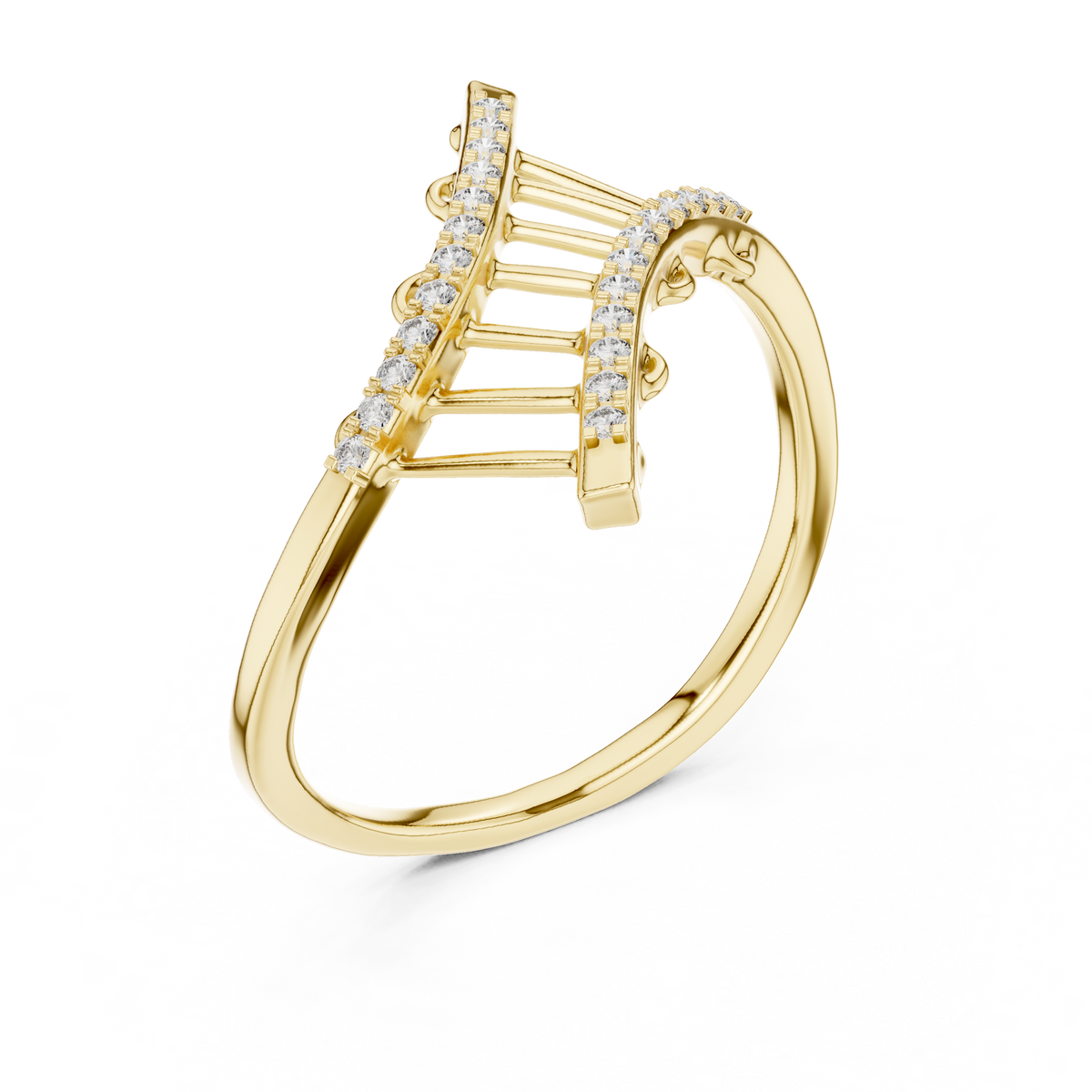 Ladder Crossover Moissanite Ring in yellow 925 sterling silver, view 2