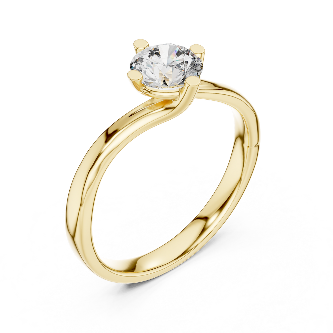 Round Moissanite Twist Bypass Solitaire Ring in yellow 925 sterling silver, view 2