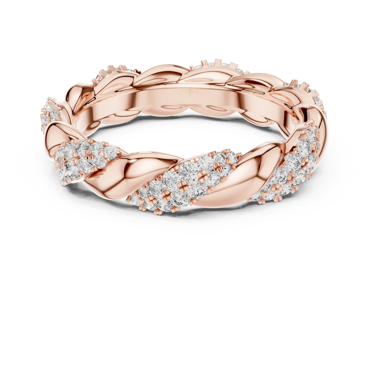 Twisted Rope Pavé Moissanite Eternity Band in rose 925 sterling silver, view 4