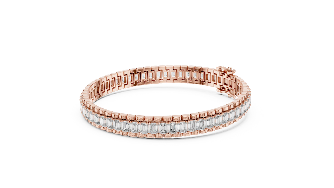 Emerald Cut Moissanite Link Tennis Bracelet in rose 925 sterling silver, view 2