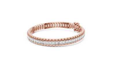Emerald Cut Moissanite Link Tennis Bracelet in rose 925 sterling silver, view 2