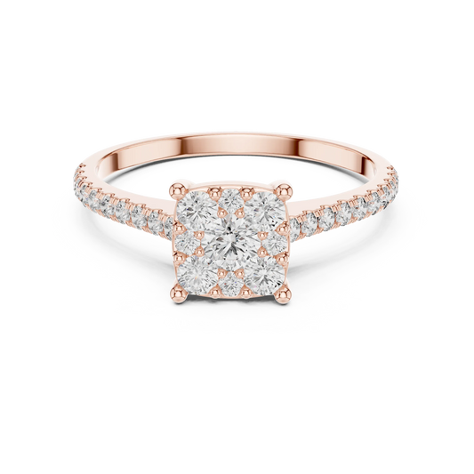 Round Cluster Moissanite Engagement Ring with Pavé Band in rose 925 sterling silver, view 4
