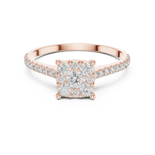 Round Cluster Moissanite Engagement Ring with Pavé Band in rose 925 sterling silver, view 4