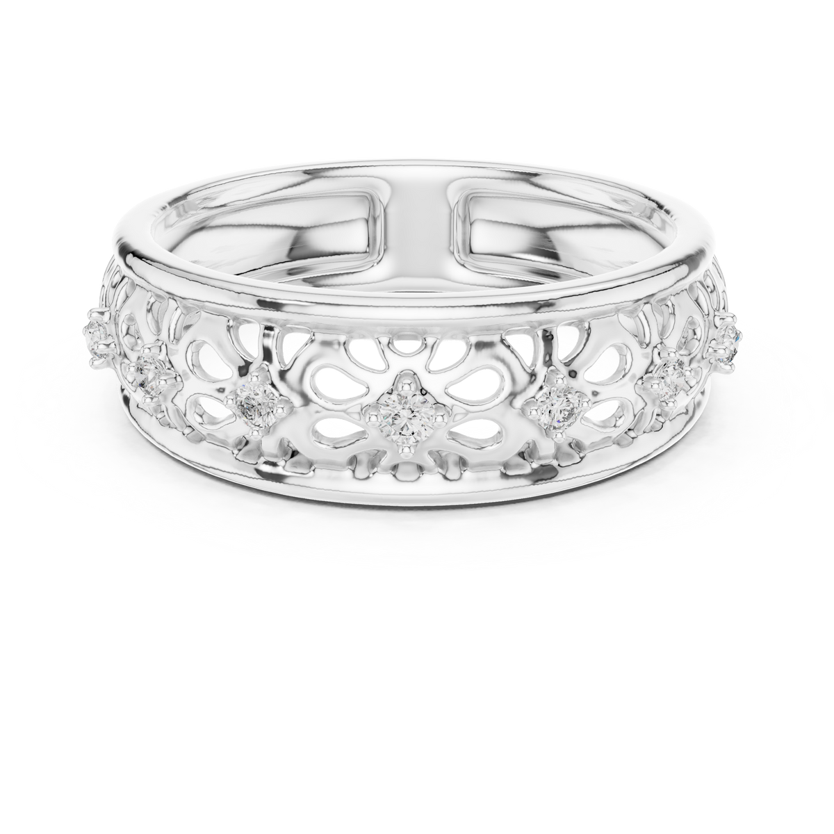 Floral Filigree Moissanite Band in white 925 sterling silver, view 4