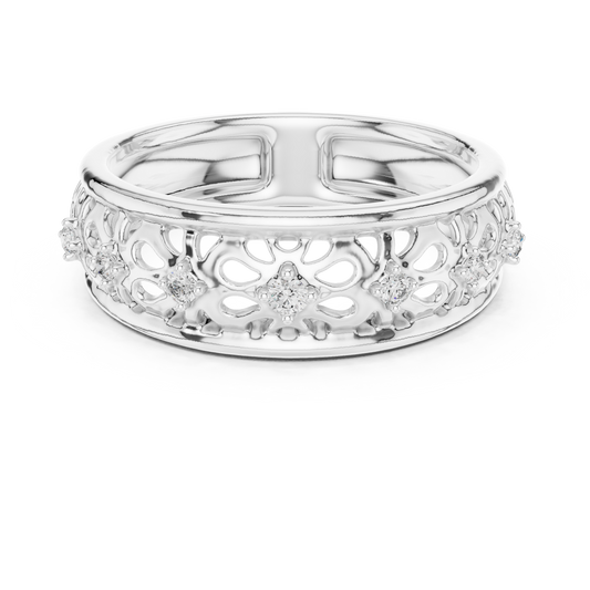 Floral Filigree Moissanite Band in white 925 sterling silver, view 4