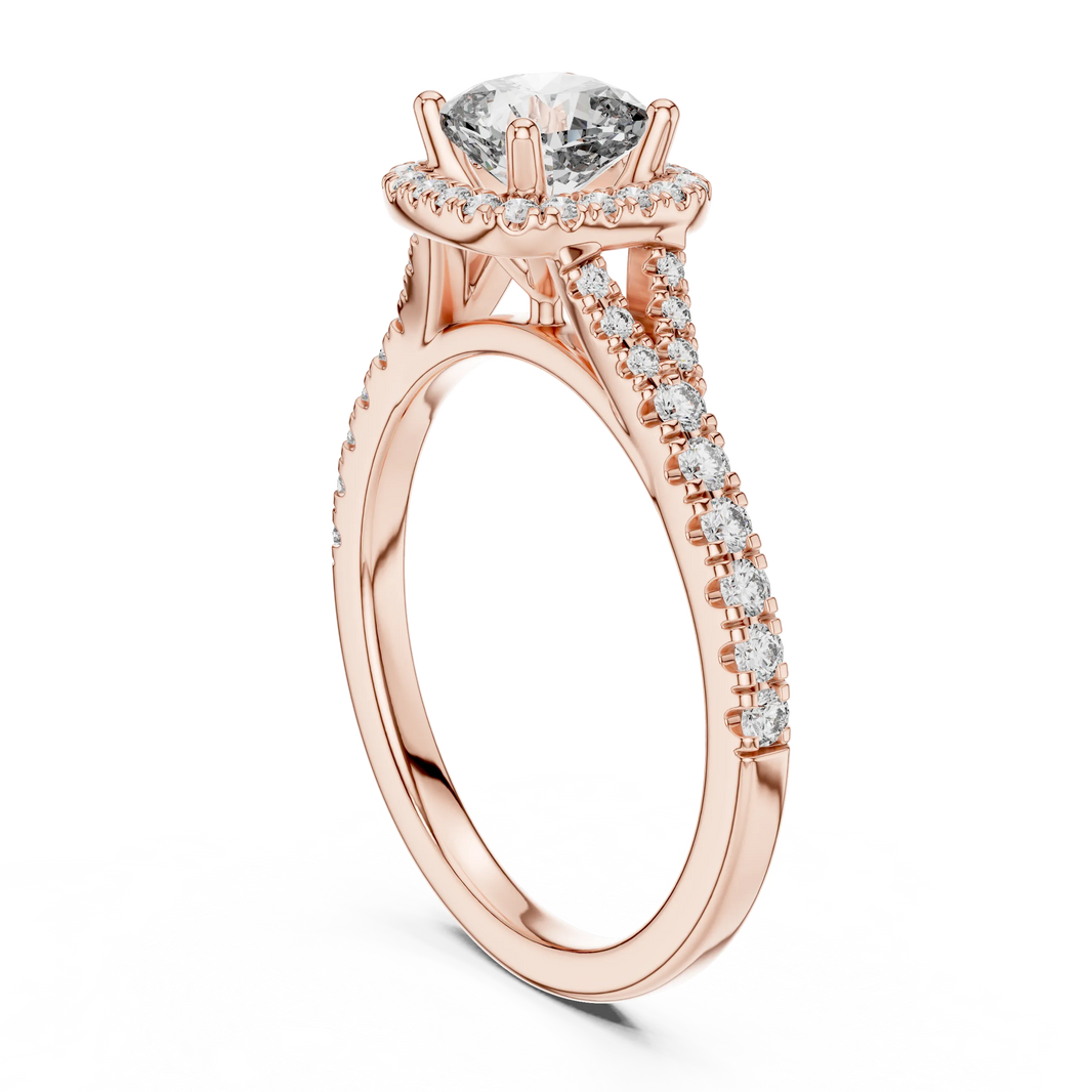 Cushion Halo Moissanite Engagement Ring in rose 925 sterling silver, view 1