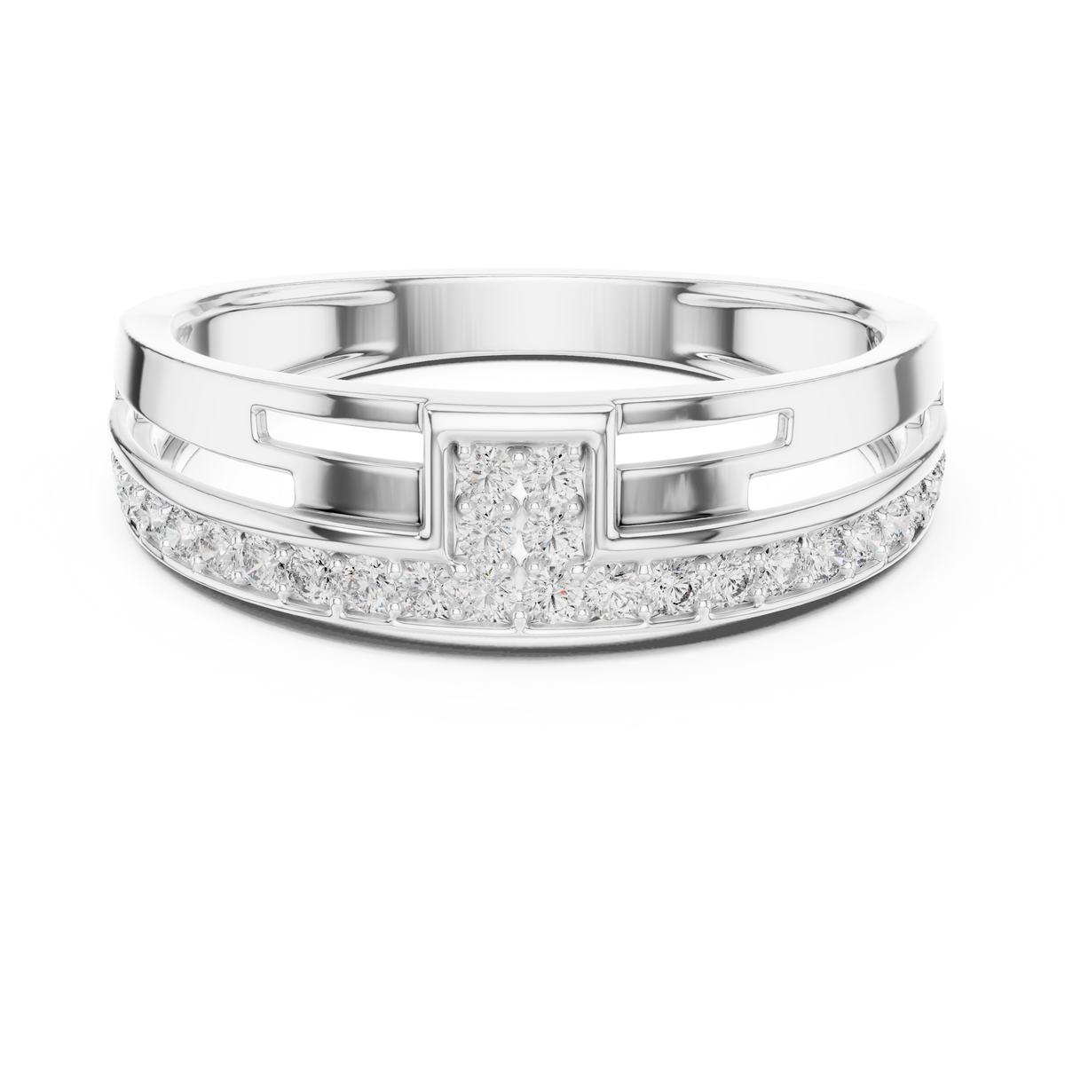 Two-Tier Pavé Moissanite Band with Square Accent in white 925 sterling silver, view 4