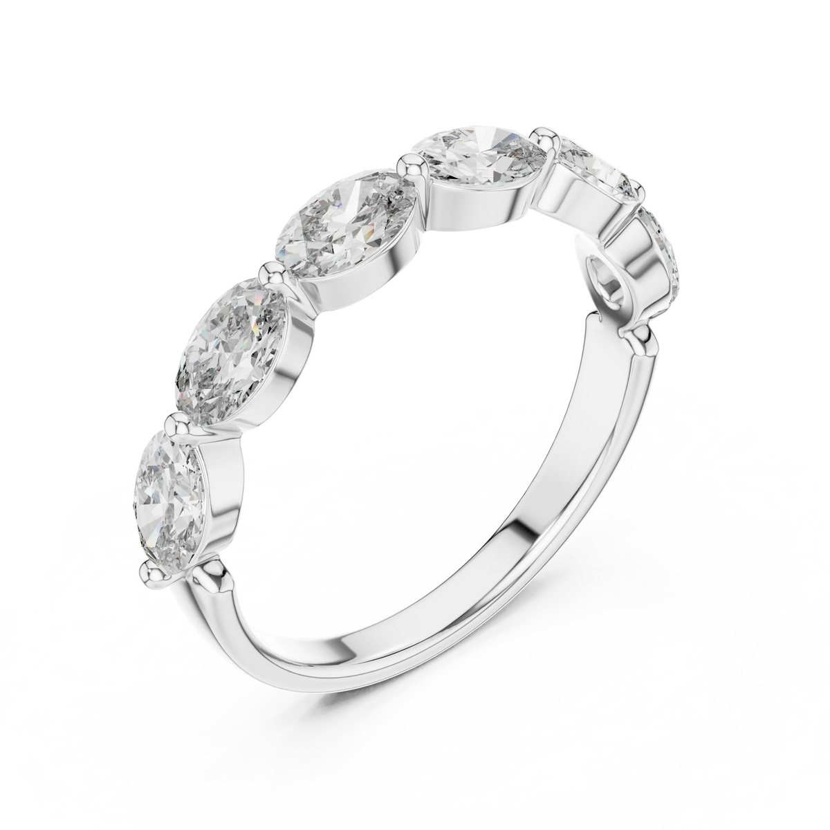 East-West Oval Moissanite Half Eternity Band in white 925 sterling silver, view 2