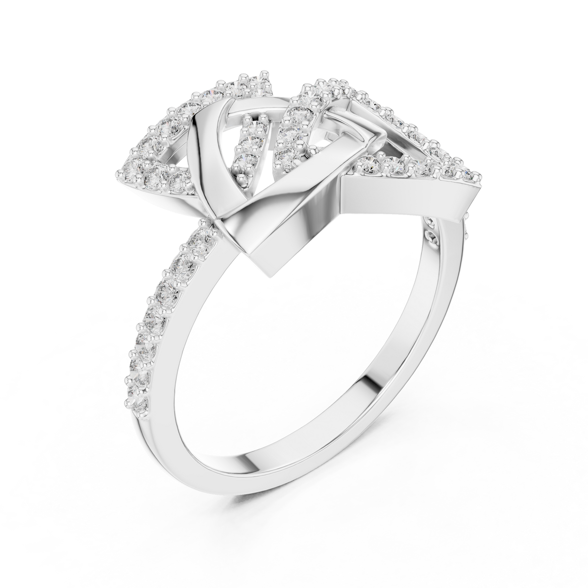 Interlocking Triangle Pavé Moissanite Ring in white 925 sterling silver, view 2