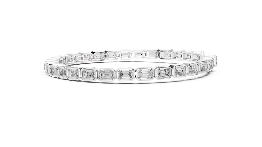 Emerald Cut Bezel Moissanite Tennis Bracelet in white 925 sterling silver, view 4