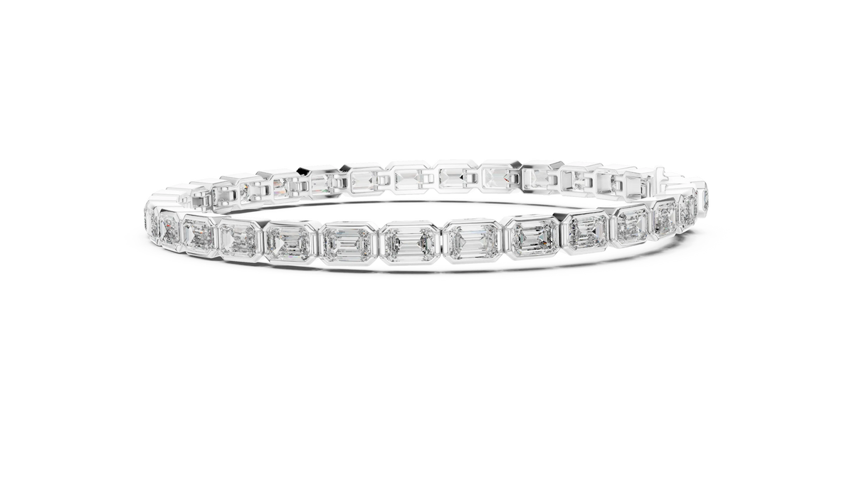 Emerald Cut Bezel Moissanite Tennis Bracelet in white 925 sterling silver, view 4