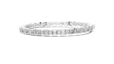 Emerald Cut Bezel Moissanite Tennis Bracelet in white 925 sterling silver, view 4