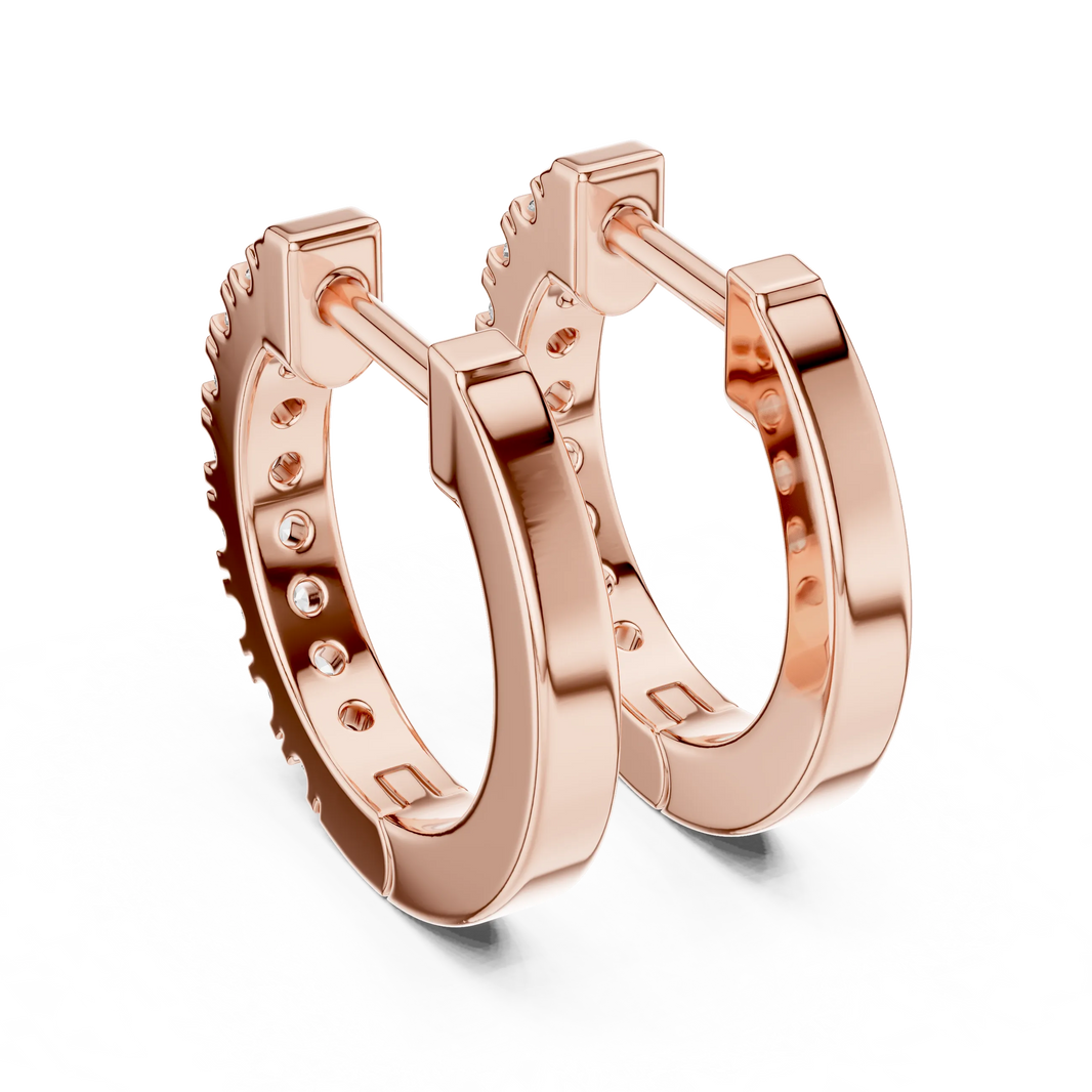 Moissanite pave huggie hoop earrings in rose 925 sterling silver, view 3