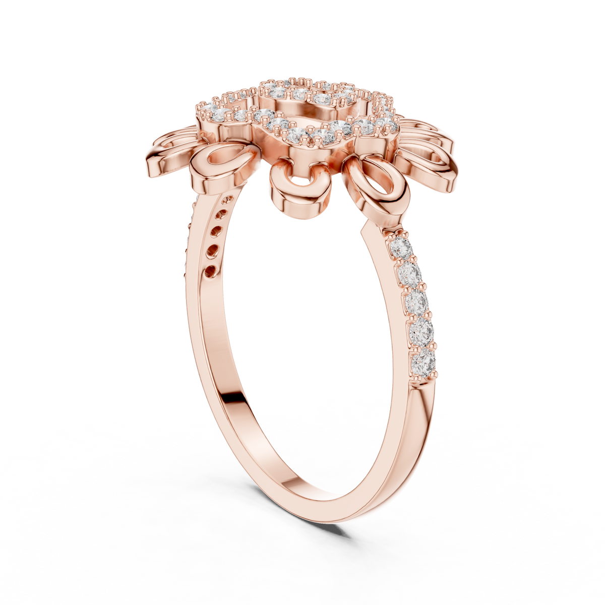 Flower Petal Swirl Moissanite Cocktail Ring in rose 925 sterling silver, view 1