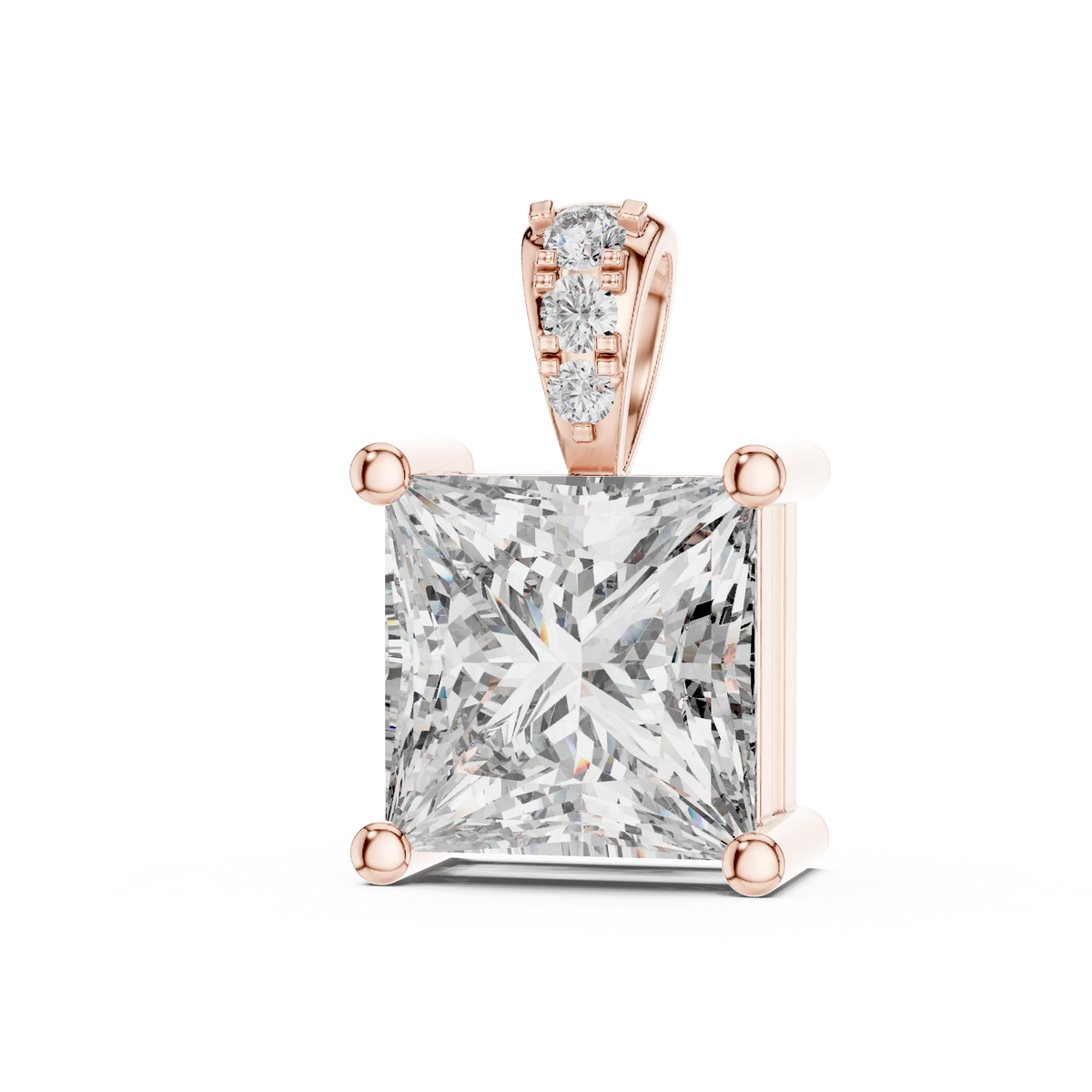 Princess Cut Solitaire Moissanite Pendant in rose 925 sterling silver, view 2