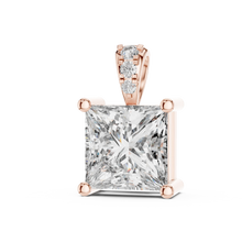 Princess Cut Solitaire Moissanite Pendant in rose 925 sterling silver, view 2
