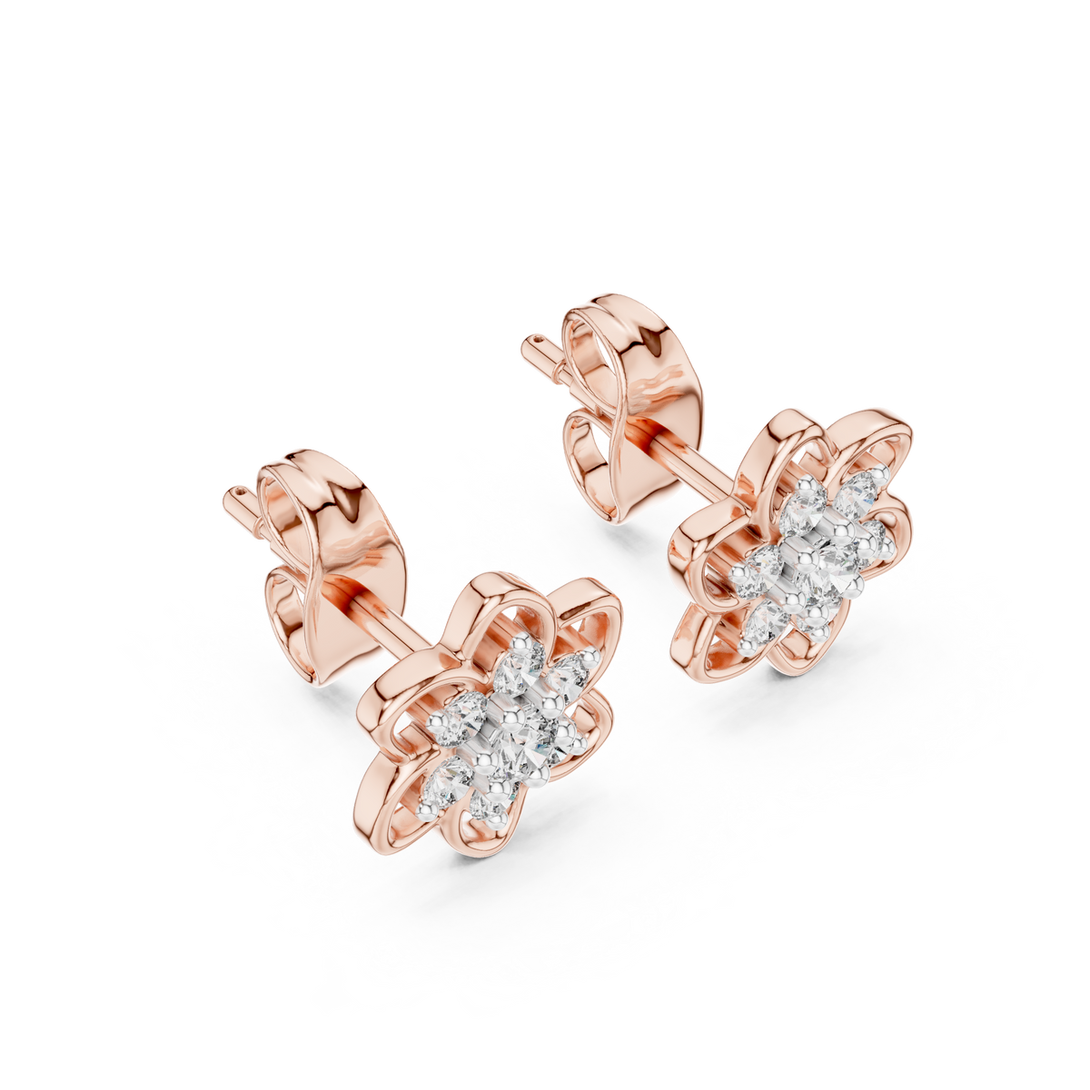 Moissanite Flower Cluster Stud Earrings in rose 925 sterling silver, view 2