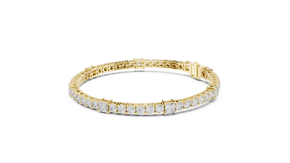 Princess Station Round Moissanite Tennis Bracelet in yellow 925 sterling silver, view 2