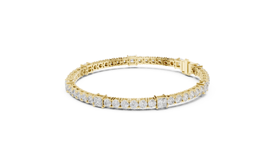 Princess Station Round Moissanite Tennis Bracelet in yellow 925 sterling silver, view 2