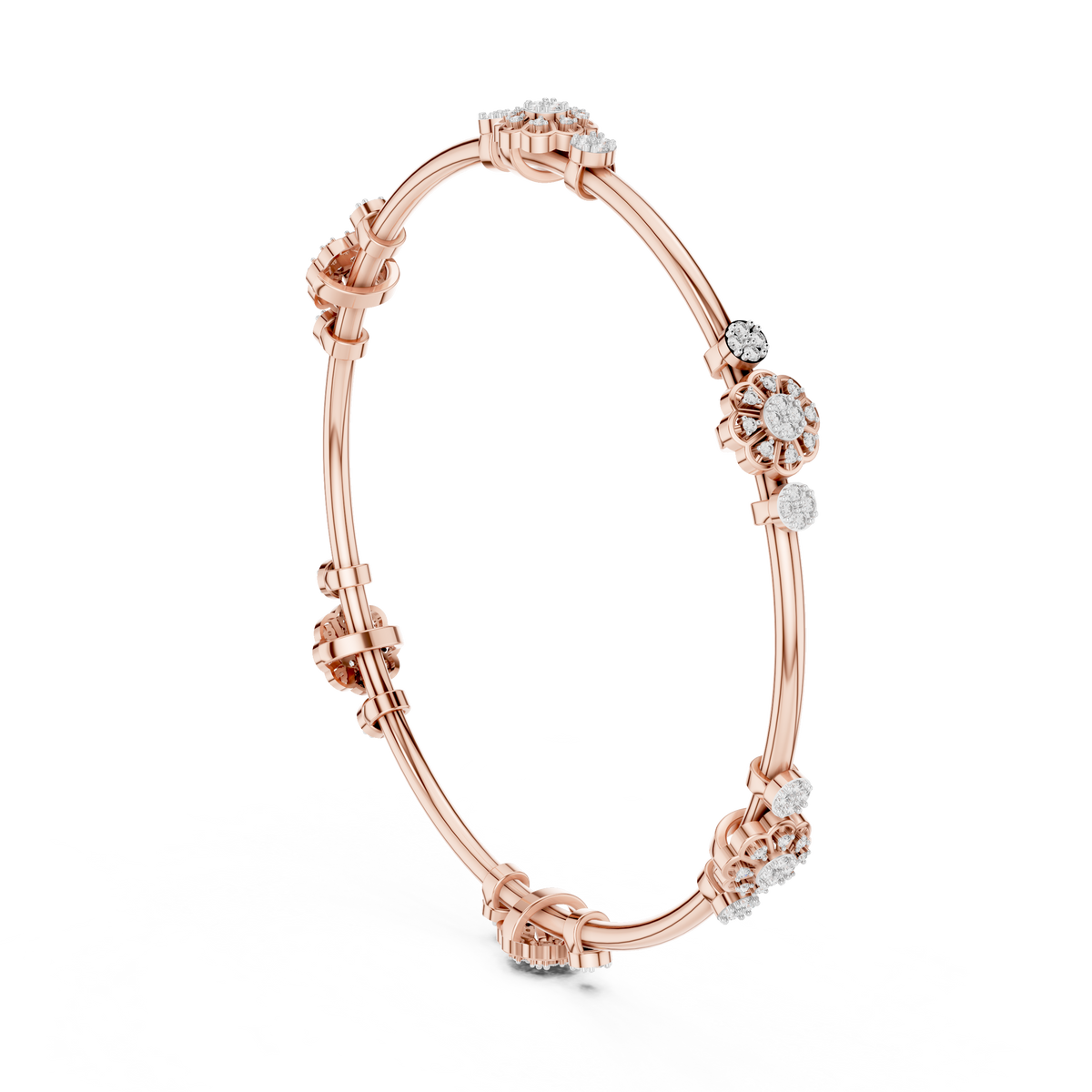 Flower Cluster Moissanite Bangle in rose 925 sterling silver, view 1