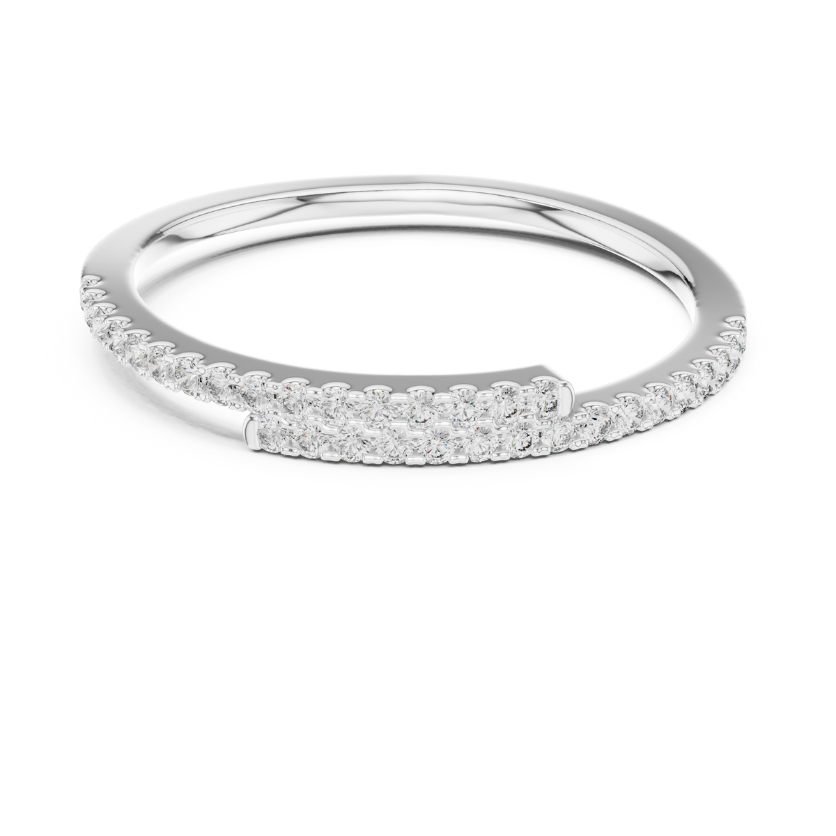 Open Bypass Pavé Moissanite Band in white 925 sterling silver, view 4