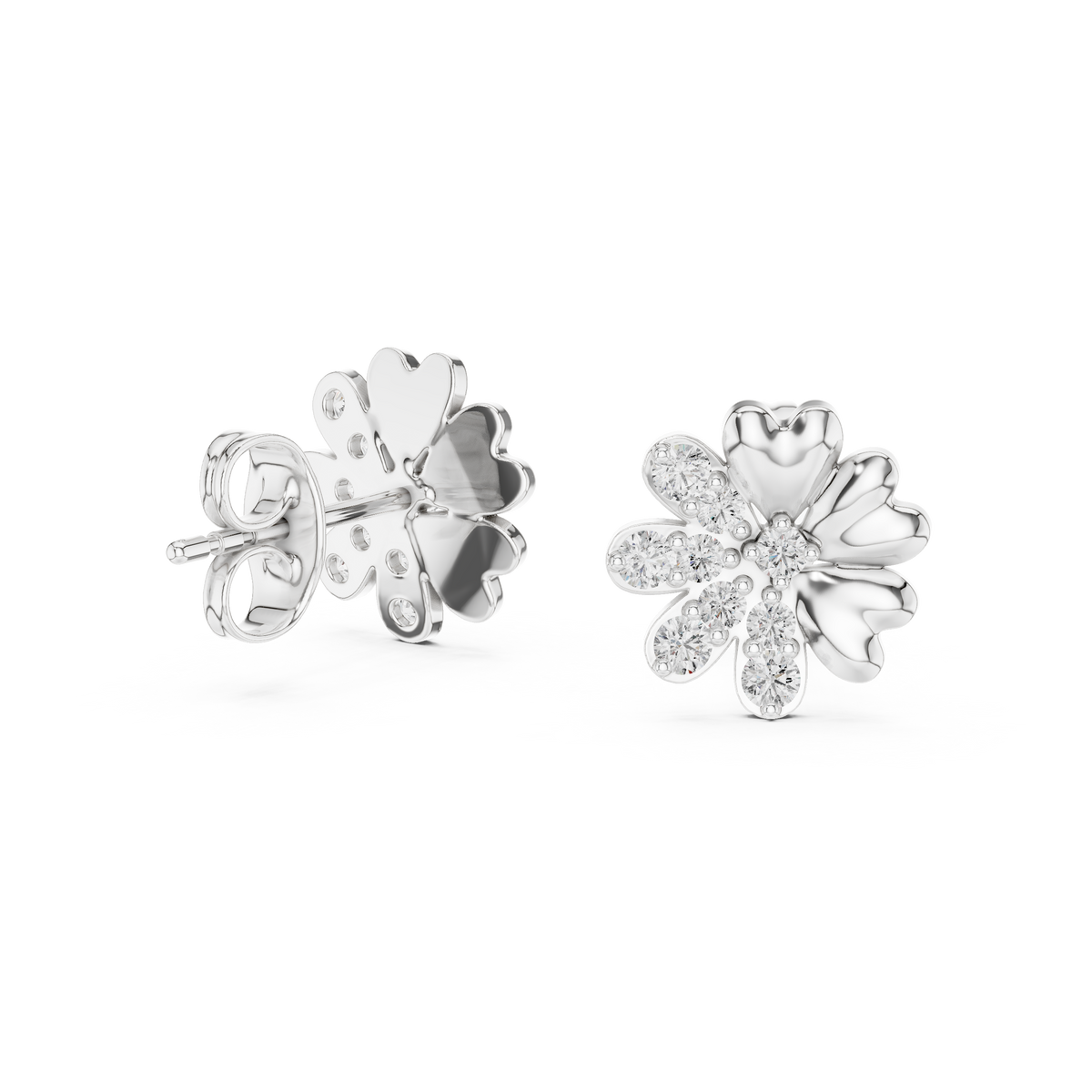 Moissanite Scatter Flower Stud Earrings in white 925 sterling silver, view 1