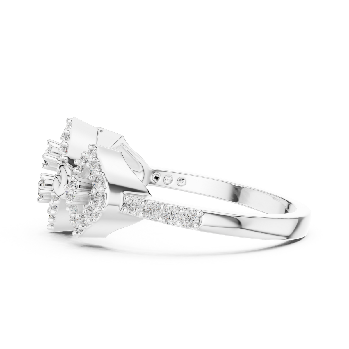 Linked Rhombus Frames Pavé Moissanite Ring in white 925 sterling silver, view 3