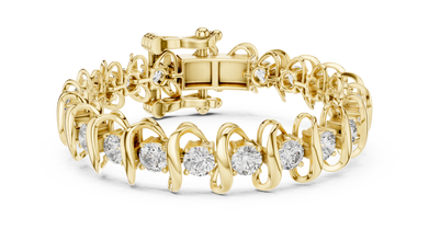 Round Moissanite Wave Link Bracelet in yellow 925 sterling silver, view 1