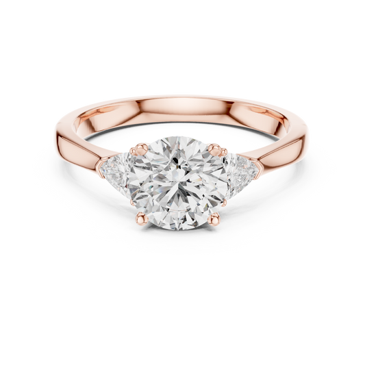Round and Trillion Three Stone Moissanite Ring in rose 925 sterling silver, view 4