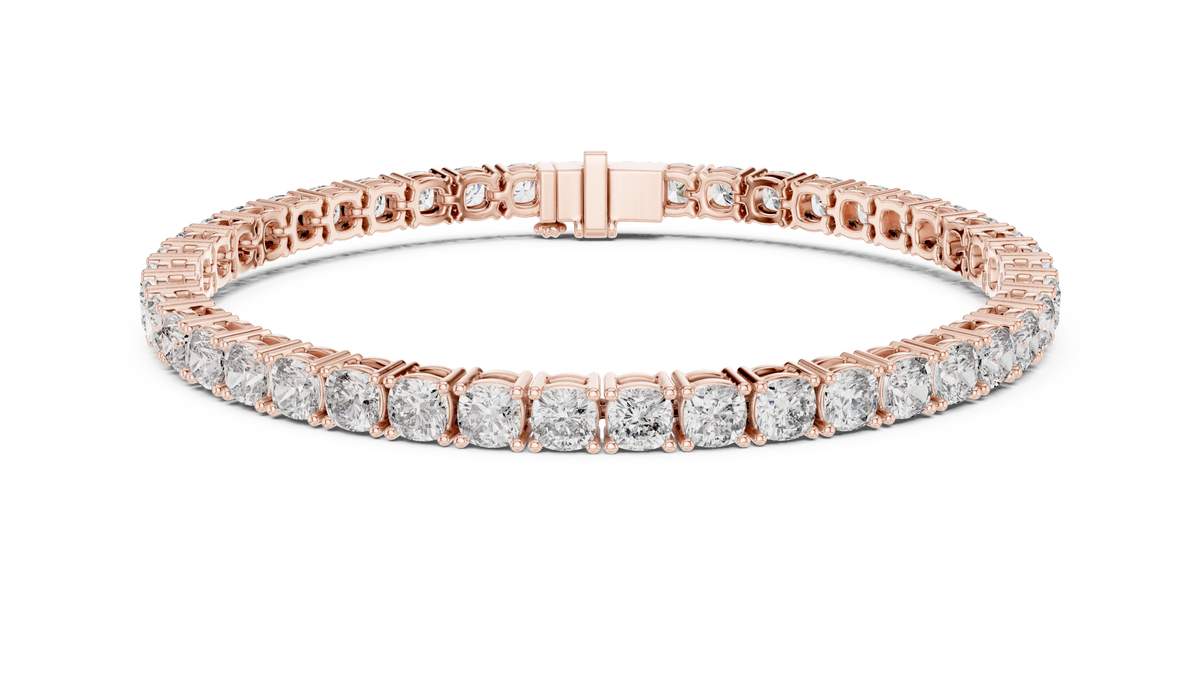 Square Cushion Cut Moissanite Tennis Bracelet in rose 925 sterling silver, view 1