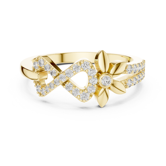 Pavé Infinity and Flower Moissanite Ring in yellow 925 sterling silver, view 4