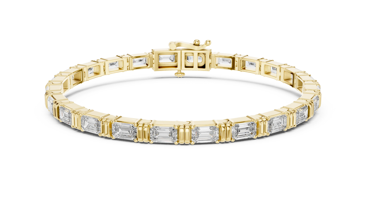 Emerald Cut Moissanite Bar Link Bracelet in yellow 925 sterling silver, view 1