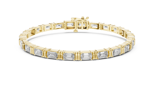 Emerald Cut Moissanite Bar Link Bracelet in yellow 925 sterling silver, view 1