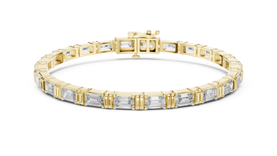 Emerald Cut Moissanite Bar Link Bracelet in yellow 925 sterling silver, view 1