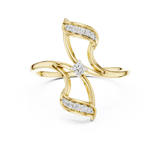 Pinwheel Bypass Moissanite Ring in yellow 925 sterling silver, view 4