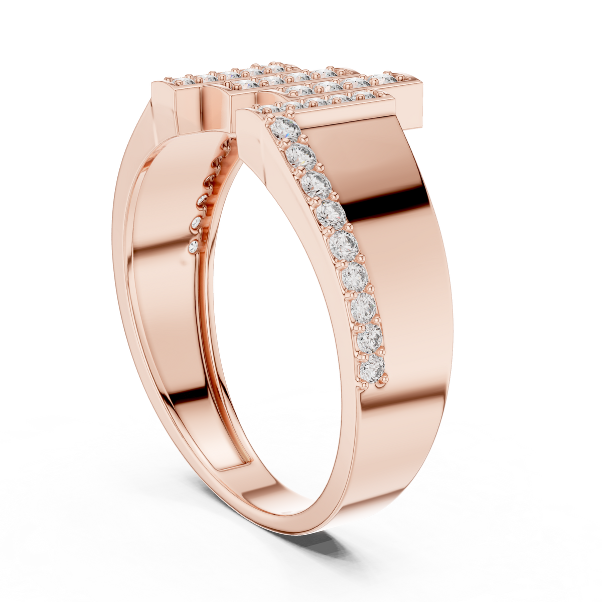 Men's Wide Vertical Bar Moissanite Band in rose 925 sterling silver, view 1