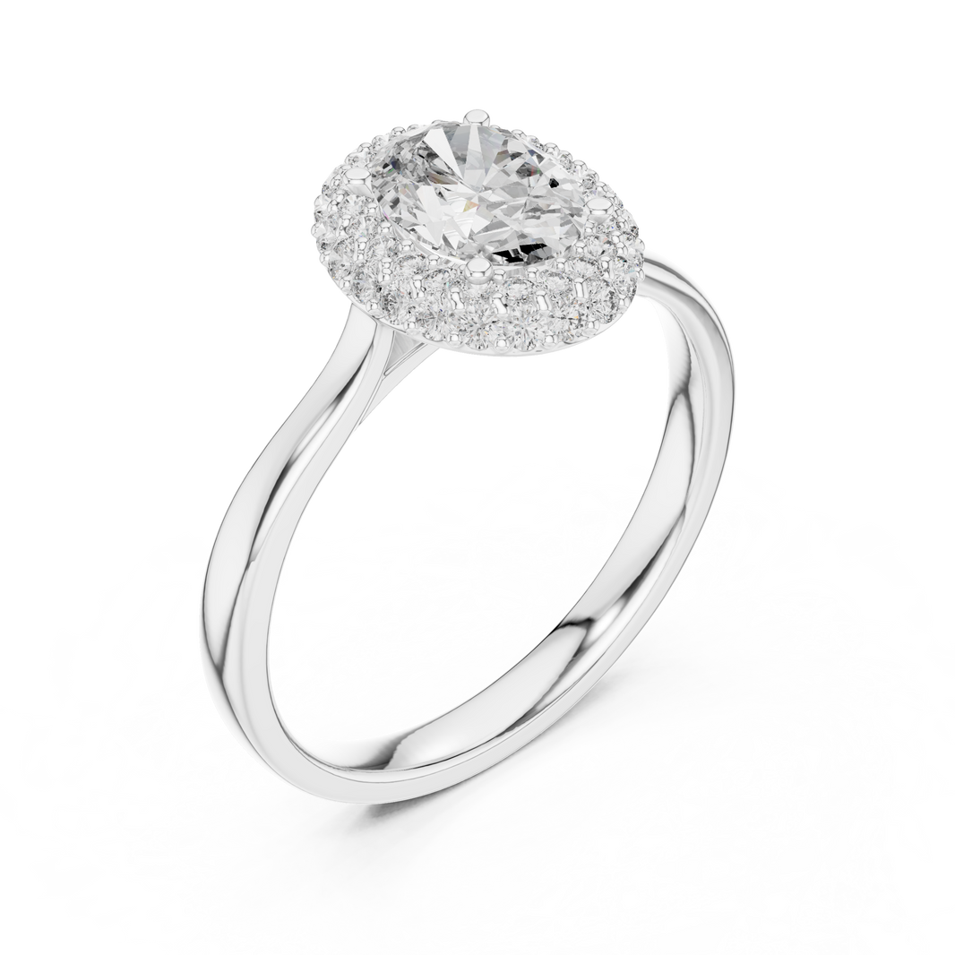 Oval Double Halo Moissanite Ring in white 925 sterling silver, view 2