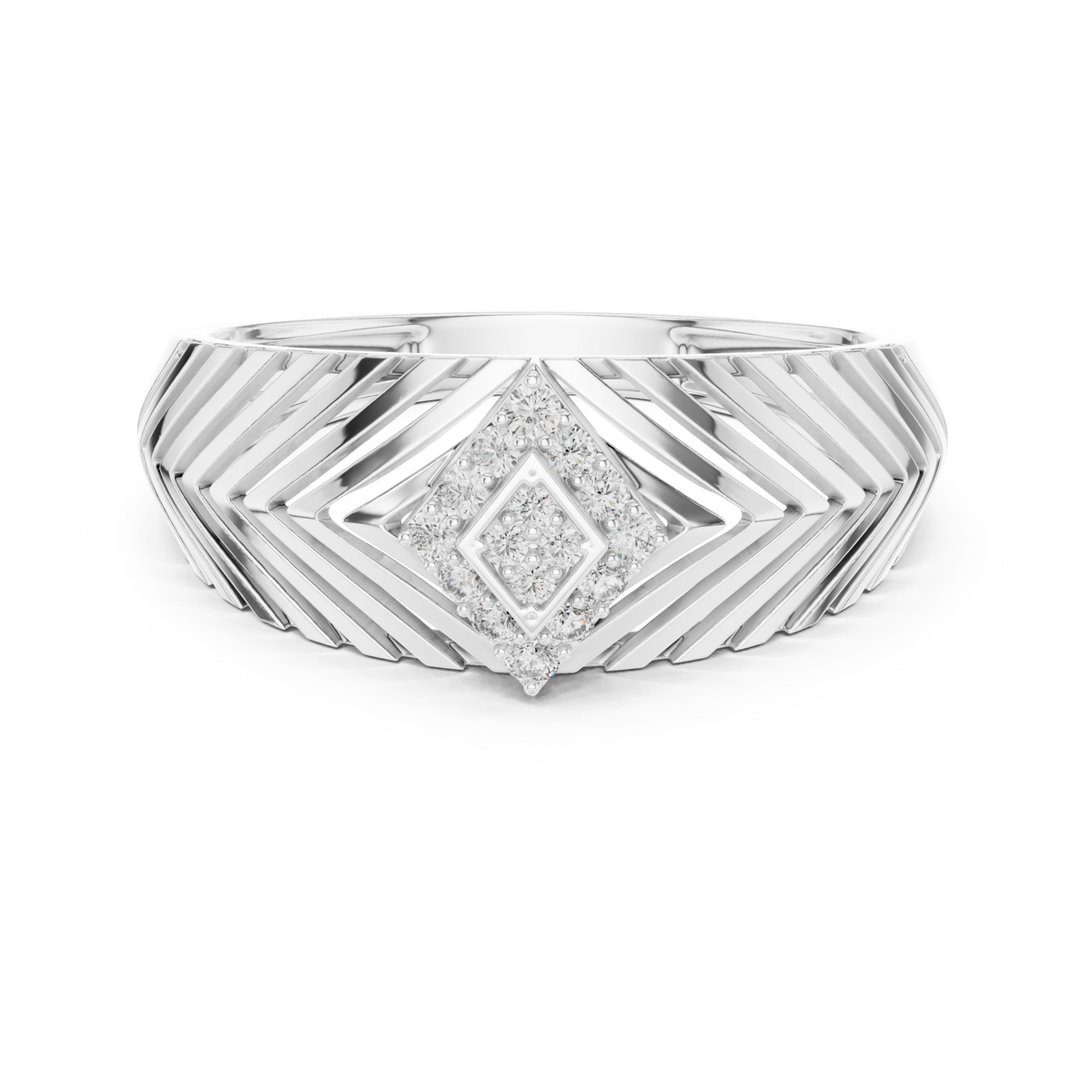 Chevron Rhombus Cluster Moissanite Ring in white 925 sterling silver, view 4