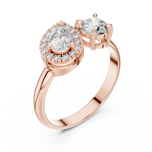 Pear Halo and Round Toi et Moi Moissanite Ring in rose 925 sterling silver, view 2